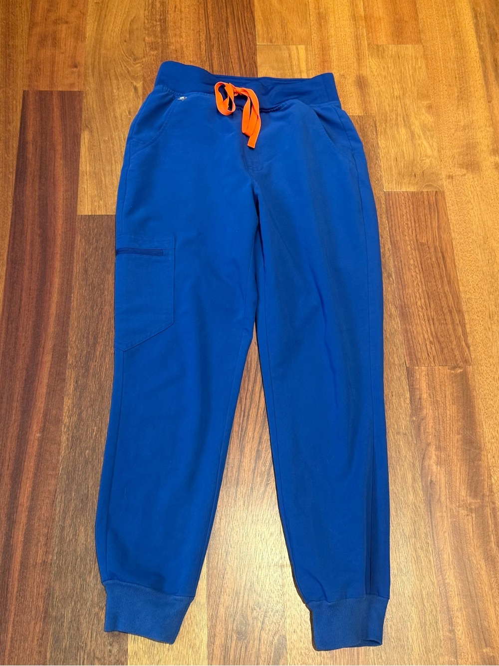 Fig’s Zamora high waist Royal Blue Jogger  scrubs with Orange Drawstring pxs